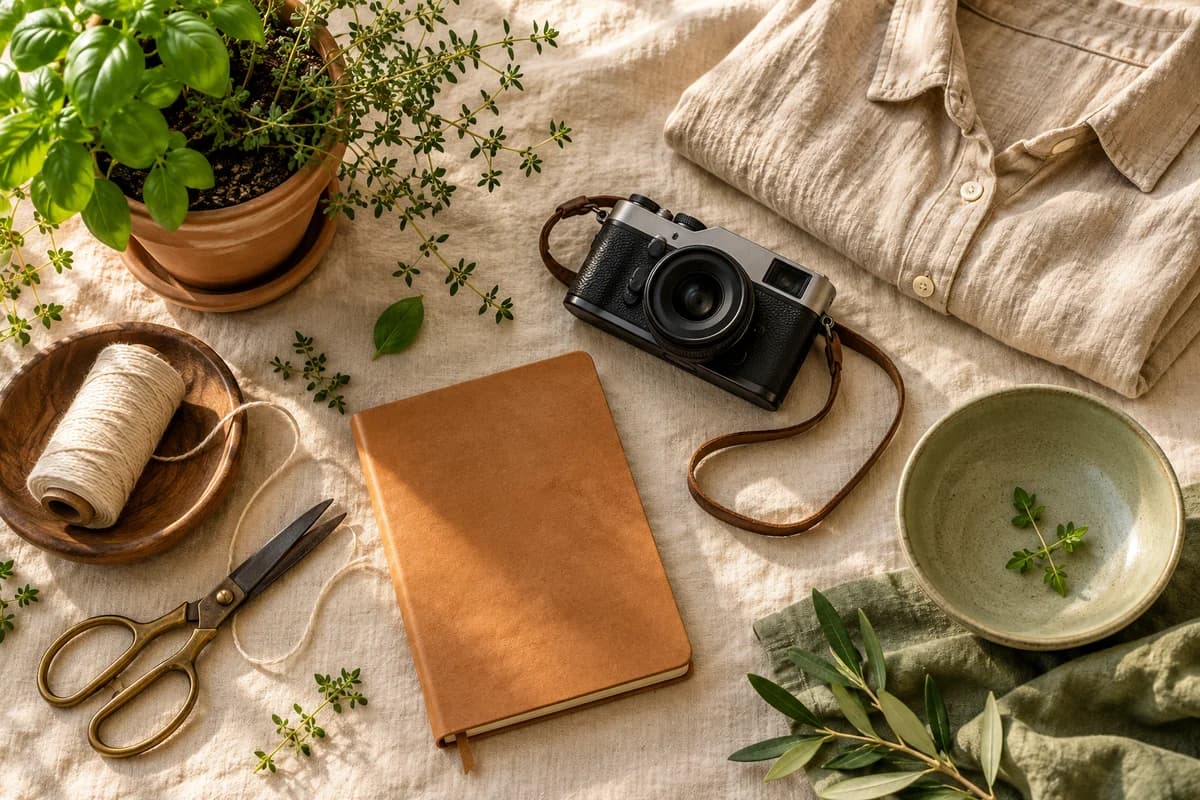 Herbs, clothing, a camera, and craft materials represent several possible content niches.